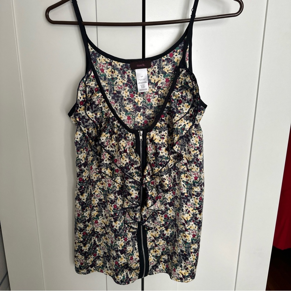 AVON MARK Women’s Floral Zipper Tank Ruffle Blouse Size Small